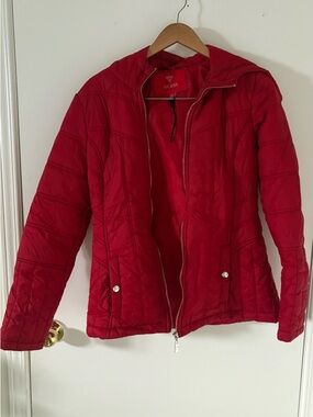 Guess Women's Bright Red Hooded Puffer Jacket
